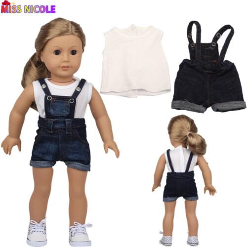 43 Cm New Baby Born Clothes18 Inch American Doll Clothes Denim Skirt Suit White T-shirt For Our Generation Russian Dolls