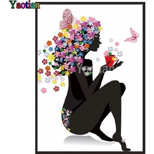 Full Diamond Embroidery Cross Stitch Butterfly flower girl 5D Diy Diamond Painting Mosaic Wall Decor Handmade Gift