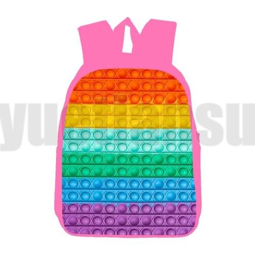 3D Family Games POP It Backpack Teenagers Pink Anime Bubble Rainbow Pop Fidget Bag Schoolbag Cartoon 12/16 Inch Bookbag Children