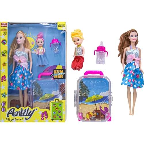 ANLİLY Baby Female Child + Bib + The Suitcase Travel set-Toy Baby kinds-Barbie dolls