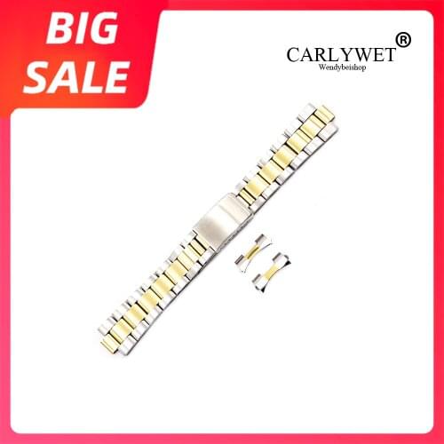 CARLYWET 19 20mm Top Grade Quality Silver Gold 316L Solid Stainless Steel Watch Band Belt Strap Bracelets For Oyster Rolex Seiko