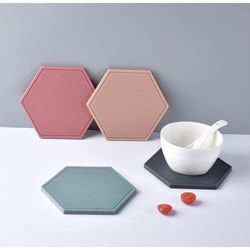 Silicone Tableware Non-Slip Insulation Mat Coaster Cup Hexagon Thicken Mats Pad Heat-insulated Bowl Placemat Home Decor Desktop
