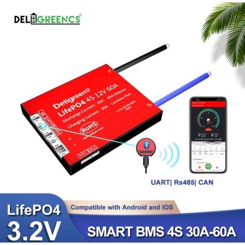 Smart BMS 4S 12V 30A 40A 60A Bluetooth APP contorl RS485 For PC for 3.2V rated Lifepo4 BMS NTC UART