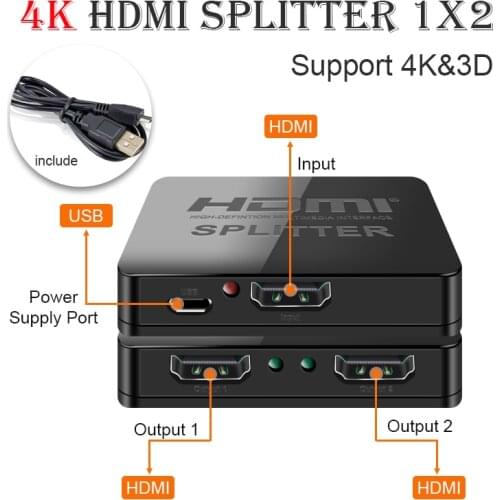 Hdmi Splitter 1 in 2 out 1080p 4K 1x2 HDCP Stripper 3D Splitter Power Signal Amplifier 4K HDMI Splitter For HDTV DVD PS3 Xbox