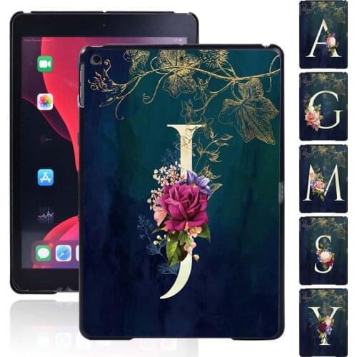 Ultra Thin Tablet Hard Shell Case for Apple IPad 8 2020 8th Generation 10.2 Inch 26 Letter Flower Patterns Plastic Shell+Stylus