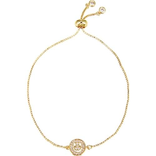 ZHINI Personality DIY Unique Design Chain Adjustable Bangle Bracelets for Women Luxury Zircon Gold Color Smiley Pendant Bracelet