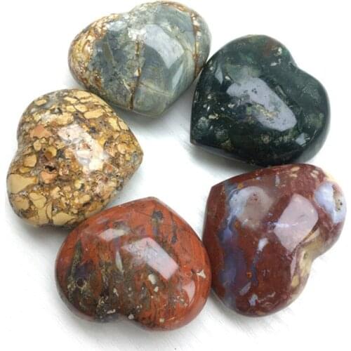 High quality decorative healing crystals stone ocean jasper crystal heart for folk crafts