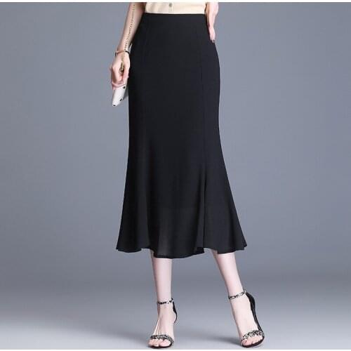 Chiffon Midi Skirts Female 2021 Summer Mid-length High Waist Sexy Hip Fishtail Skirt One-step Long Skirt Young Women BSQ429