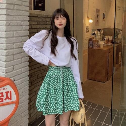 Floral Skirt New Retro Small Fresh High Waist A-line Skirt Summer Pleated Skirt All-match Chiffon Skirt Female