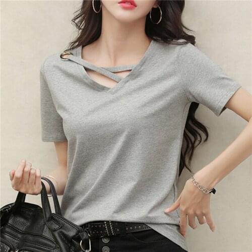 2021 Women New Summer T Shirt Short Sleeve White T-shirt Women V-neck Loose Korean Black Top Casual Compassionate Trend Women