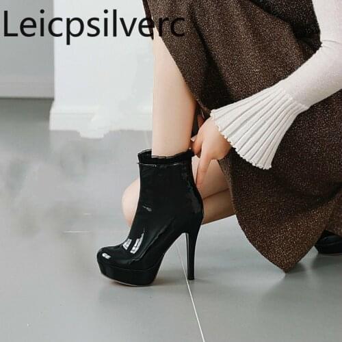 Womens Boots New winter fashion Round head zipper High heel Martin boots Womens shoes plus size 34-43 Heel Height 13cm black