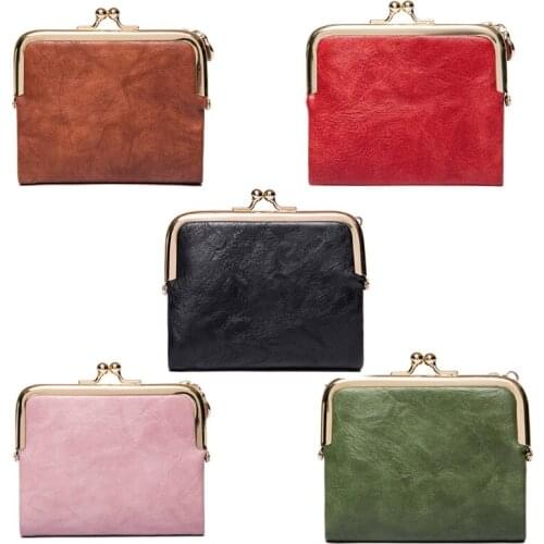 Women Bifold PU Leather Coin Card Wallet Key Ring Mini Lightweight Pouch Vintage Purse Small Change Bag for daily use