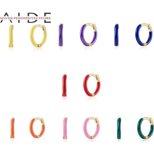 AIDE 9mm 925 Sterling Silver Dripping Oil Earrings For Women Hoops Green Red Purple Pink Earring Huggie jewelry Boucle D’oreille