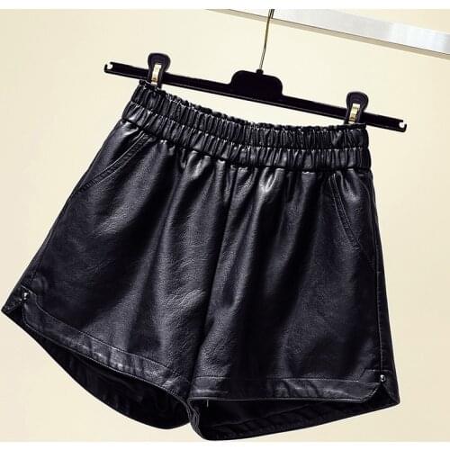 Pu Leather Split Black Wide-Legged Plus Big Size Clothing For Femme Woman High Waist 2020 WomenS Shorts Clothes Pants A6324
