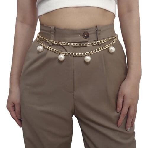 Women Pearl Chain Belt All-match Waistband Multilayer Gold Long Tassel Chain Belts For Dress Accessories