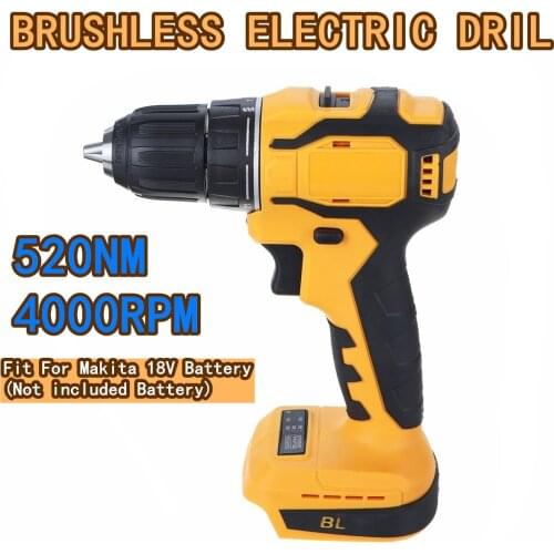10mm Chuck Brushless Impact Drill 520N.m Cordless Electric Drill For Makita 18V Battery 4000RPM LED Light Power Drills
