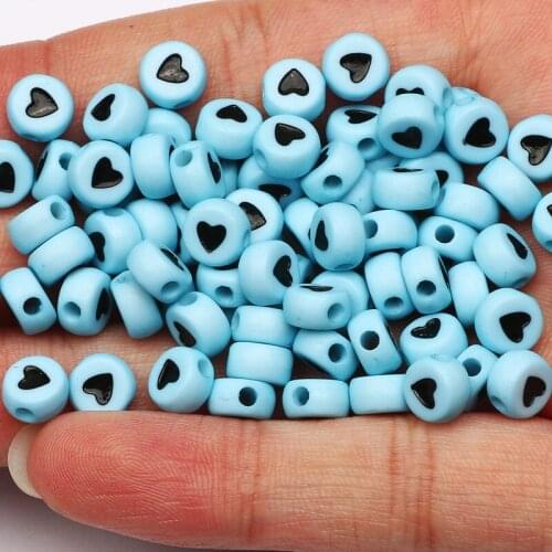 4x7mm Round Heart Pattern Loose Spacer Beads 100-500pcs Blue Acrylic Beads For DIY Jewelry Design Bracelet Beaded Accessories