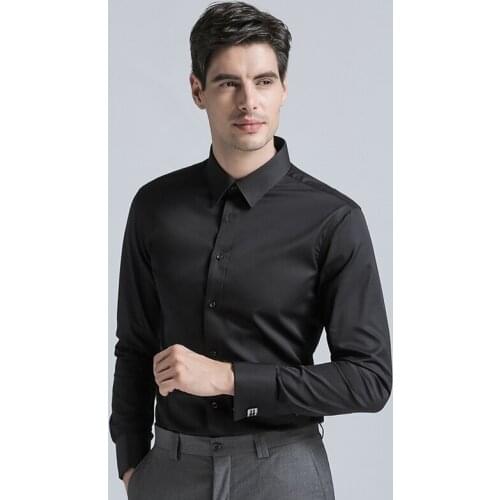 Brand New Mens Dress Shirt Mens Cotton Regular Fit Cufflink Shirts Fashion Solid Color Long Sleeve Men Business Suits Shirts