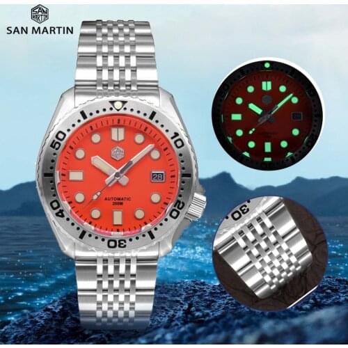 San Martin Diver Watch Abalone NH35 Mens Mechanical Watch C3 Super Luminous Sapphire 200m Waterproof Automatic Watch