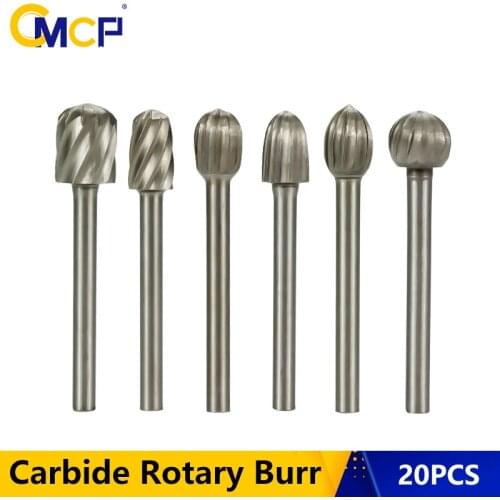 CMCP 20pcs High Speed Steel Rotary File Kit HSS Routing Router Grinding Bits Milling Cutters For Dremel Rotary Tools