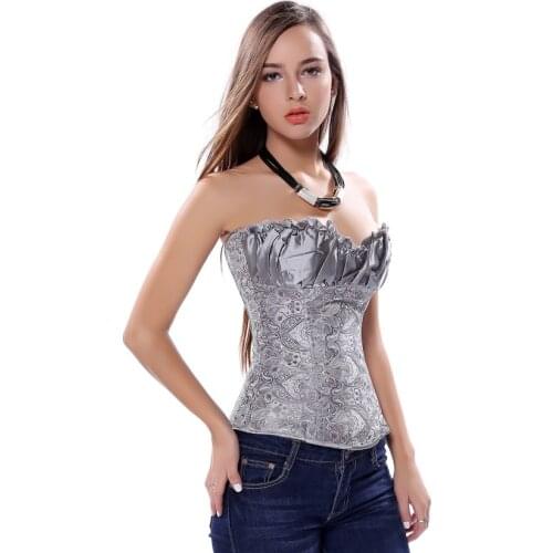 Women Gothic Sexy Floral Overbust Corset Zipper Side Vintage Jacquard Lace Up Waist Cincher Slim Corset Bustier Lingerie Top
