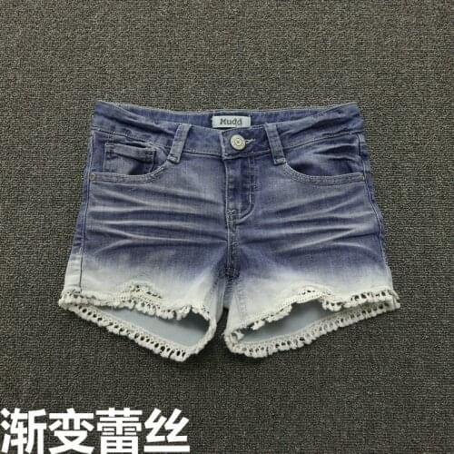 Teenage Girl Jeans Shorts Girls Summer Lace Jeans Kids Soft Button Denim Pant Children Pocket Short Pants 7-16 Years