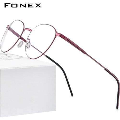 FONEX Alloy Eyeglasses Frame Women Round Myopia Prescription Optical Glasses Men 2020 New Full Korean Screwless Eyewear F1014