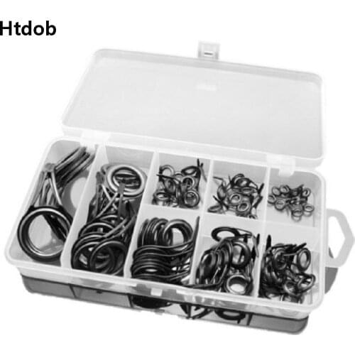 Htdob 75pcs Stainless Steel Fishing Rod Building Guide Tip Repair Kit Eye Ring with Carry Box Fishing Accessories