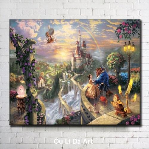 Classical Thomas cartoon animal girl castle scenery canvas printings oil painting printed on canvas wall art decoration picture