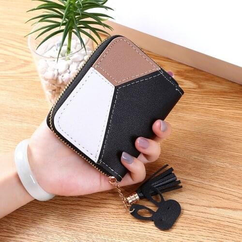 Wallets Woman Short Patchwork Color Contrast Female Leather Tassel Zipper Coin Purses Ladies Card Holder Fashion Clutch Bag