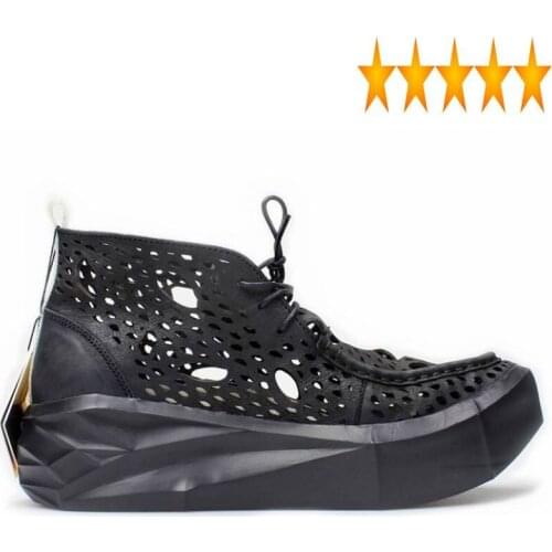 Leather Summer Genuine Casual Concise Mens Platform Shoes Street Lace Up Hollow Out Breathable Male Thick Bottom Sandals