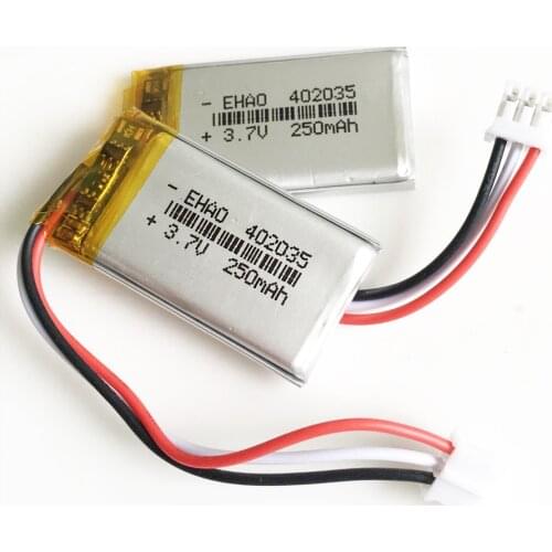 Lot 402035 3.7V 250mAh polymer lithium Rechargeable battery JST PH 2.0mm 3pin plug Lipo cells for MP3 GPS bluetooth headset