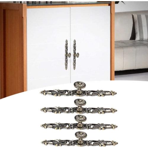 4 Sets Bronze Round Handles Cabinet Single Hole Pulls Furniture Hardware Parts Home Decor Carved Handle