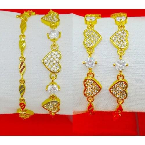 FASHION 14K GOLD BRACELET LOVELY HEART-SHAPED DIAMOND BRACELET WOMEN CELEBRITY CHAIN BRACELETS WEDDING ANNIVERSARY JEWELRY GIFT