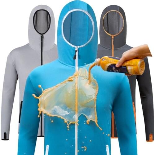 Hydrophobic Fishing Jacket Water Repellent Fishing Clothes Men Anti-UV Camping Hiking Clothing Quick Dry Hooded Fisherman Shirt
