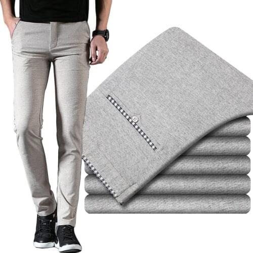 Jbersee Summe Men Pants Casual Stretch Long Trousers Men Cotton Straight Gray Khaki Work Pants Men Clothing Plus Size 29-40
