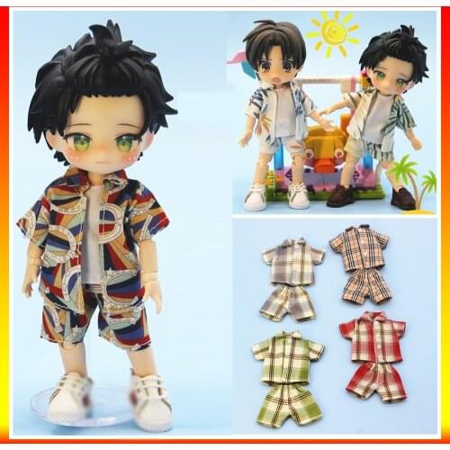 OB11 Baby Dress Beach Vacation Suit Summer Short Sleeve Shirt Tvest Shorts 3 Piece Molly doll clothes doll accessories