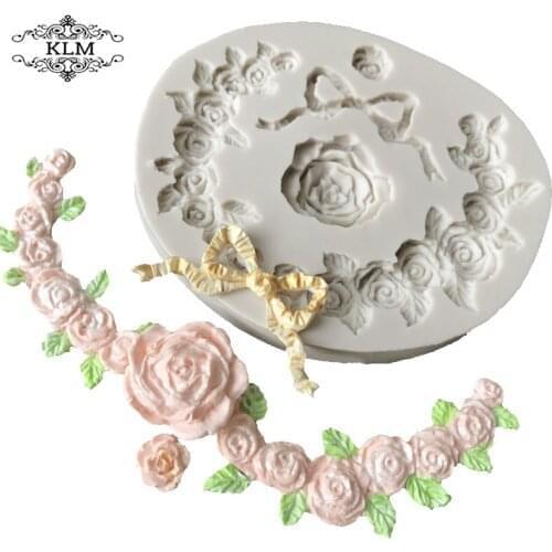Food Grade Jewelry Wedding Silicone Cake Mold Rose Flower Garland Fondant Cake Border Decoration Silicone Molds