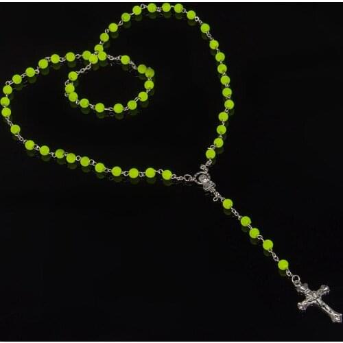Jesus Christ Cross Pendant Necklaces Bead Long Chain Mens Women Virgin Mary Christian Fashion Jewelry Rosary Necklace