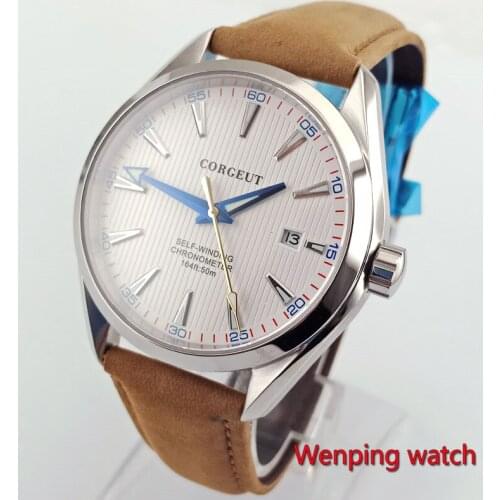 Polished 41mm mens watch white dial silver marks sapphire glass 5ATM water resistance Automatic watch W2753