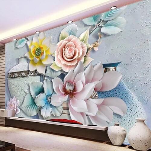 Custom Mural Wallpaper Modern 3D Embossed Vase Flowers TV Background Wall Painting Wall Papers Home Decor Living Room Bedroom