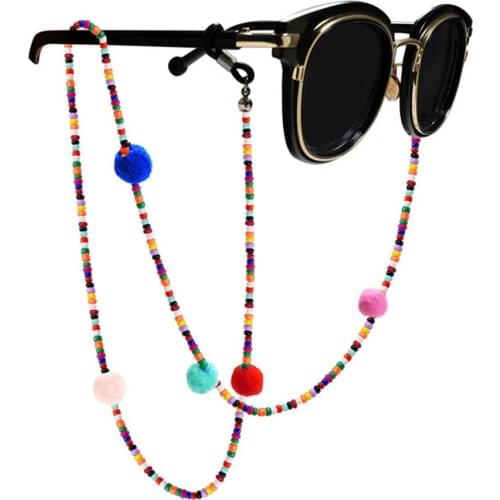 Colorful Beaded Plush Ball Glasses Strap Anti Slip Sunglasses Chain Necklace Spectacle Rope Lanyard