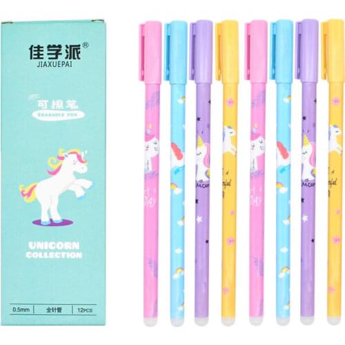 12Pcs/set Cute Fruit Unicorn Erasable Pen Blue Black Ink Writing Gel Pens Washable Handle for School Office Stationery Supplies