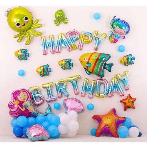 Ocean Birthday Party Decoration Kids Big Starfish Lobster Tropical Fish Octopus Bubble Fish Shark Mermaid Foil Balloon Supplies
