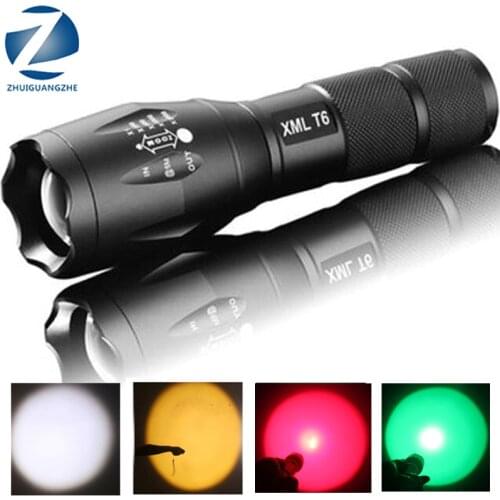 5 Emittings Color LED Flashlight Portable Torch Waterproof White Yellow Green Red Lights Self Defense Tactical Flashlight Lamp