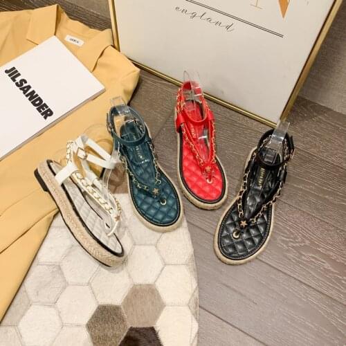 2021 Spring and Summer New Metal Chain Platform Womens Shoes Internet Celebrity Same Style Flip-Flops Open Toe Sandals
