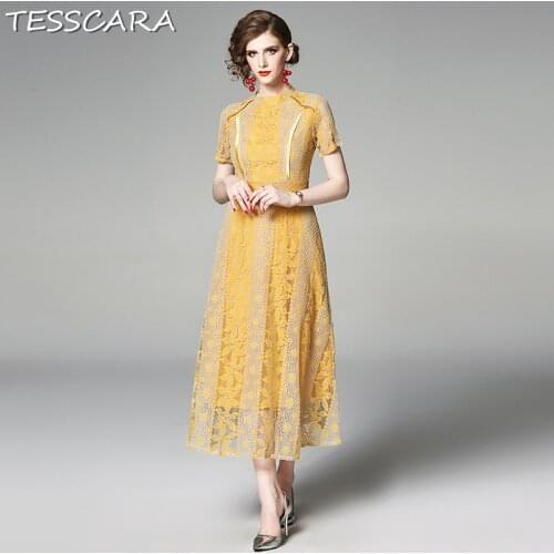 TESSCARA Women Summer Elegant Lace Dress Festa Female Long Wedding Party Robe Femme Vintage Designer Blue Flower Girl Vestidos