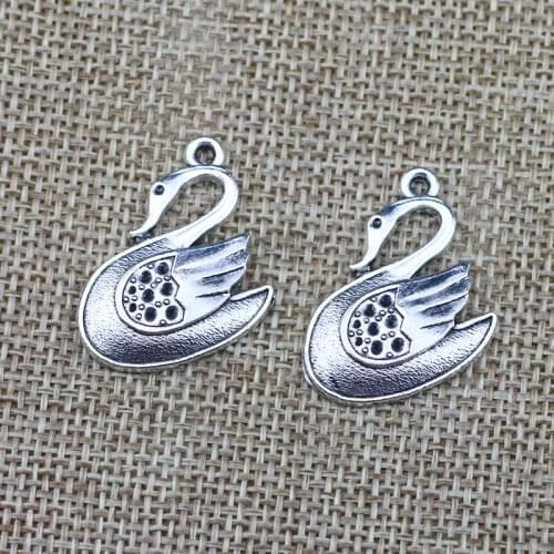 10 Pieces 23*25mm Mixed Alloy Antique Silver Color White Swan Charms Bracelet Vintage Pendant Accessory For DIY Jewelry Making
