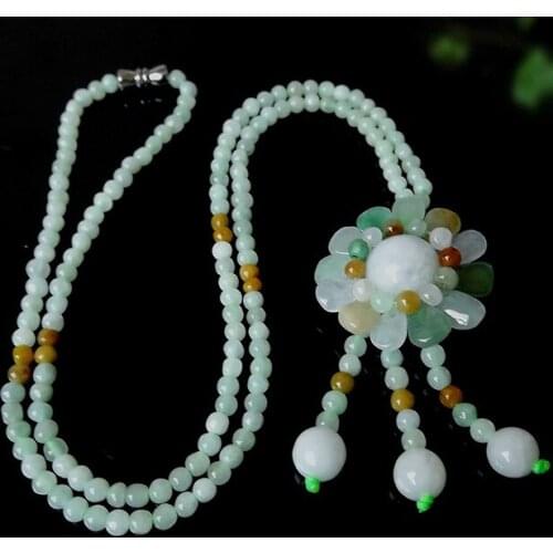 4mm Natural Jadeite Sunflower Necklace Hanging Jewelry Handwoven Sweater Chain