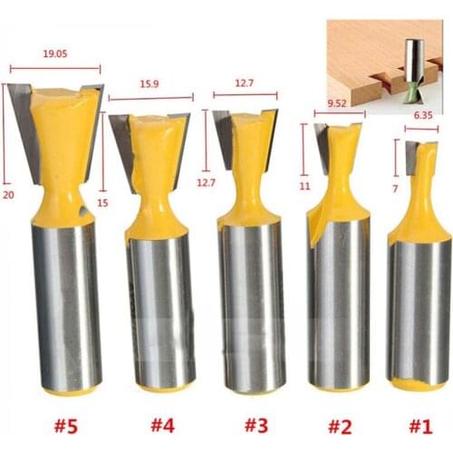 5pcs 1/2 shank Dovetail Milling Cutter Router Bits Multi-function Carving Woodworking Milling Cutter For Machine Tools
